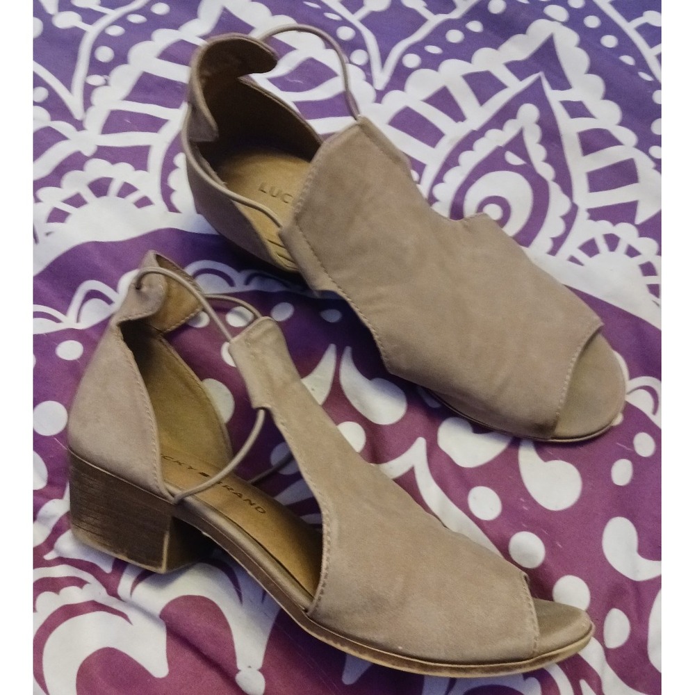Lucky Brand Girls Genuine Leather Low Heel Open Toe Booties, Size 5‎